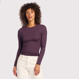 Nuuds Slinky Rib Long Sleeve Shirt Sz S - Plum